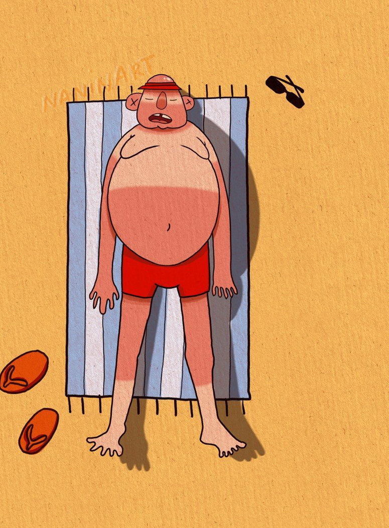Il·lustració digital: home prenent el sol sobre una tovallola